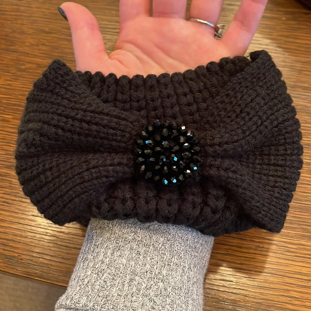 C.C. Exclusives Black knit crystal knot ear warmer